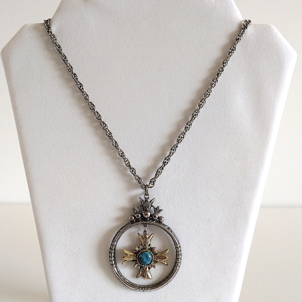 ART brand faux turquoise cross pendant necklace